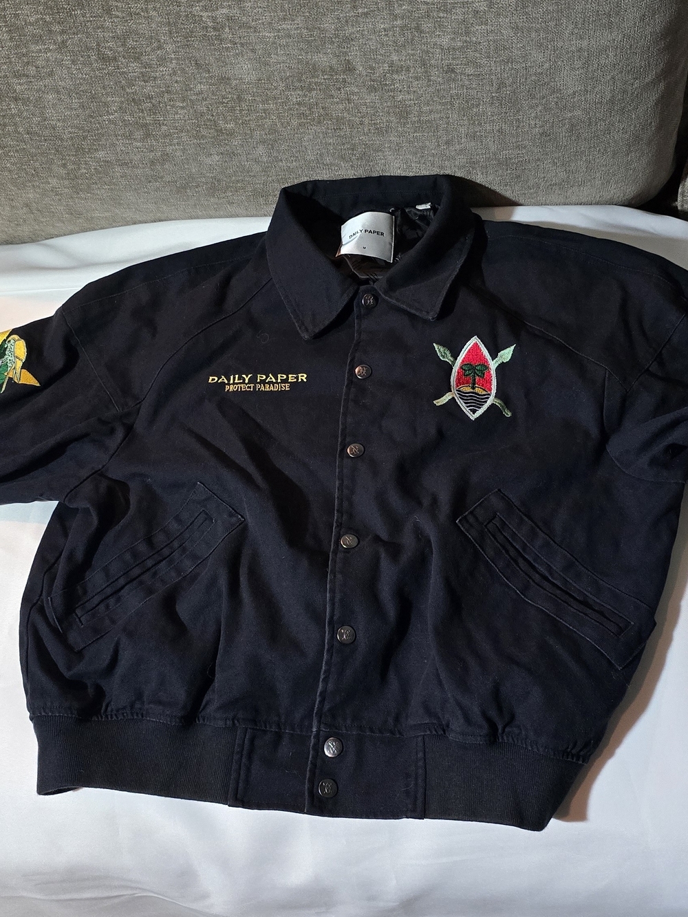 Daily Paper Black Bomber Jacket with Embroidered Crest